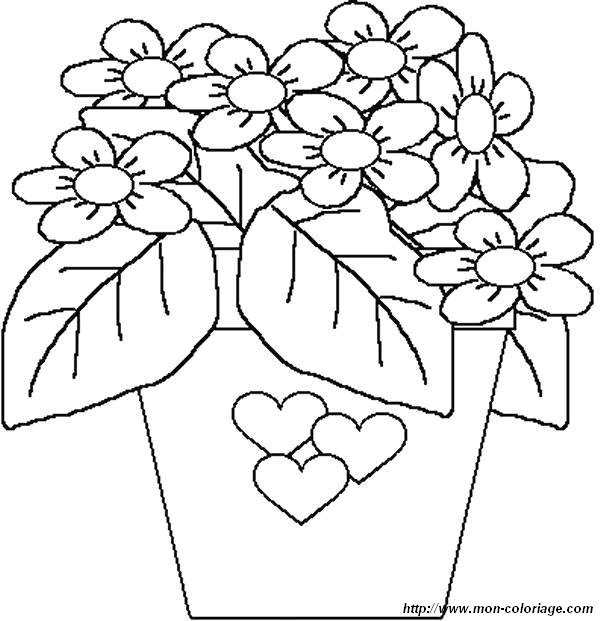 Coloriage de Fleur, dessin coloriage fete des meres fleur coeur à colorier