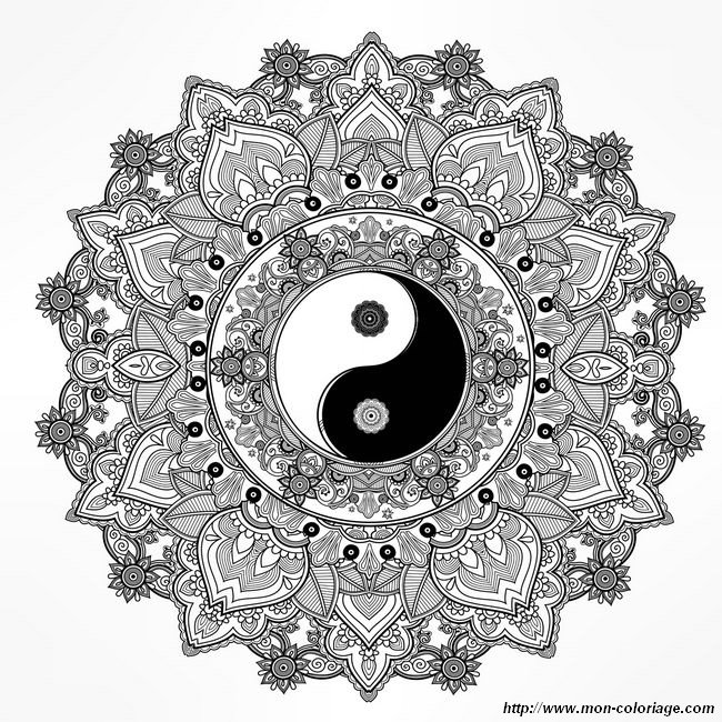 Coloriage de Mandala, dessin Le Yin et le Yang à colorier