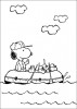 Des amis et Snoopy dans un bateau