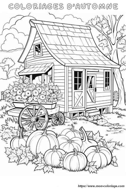 Paysage typique en automne pour colorier