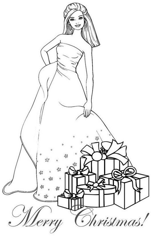 Coloriage de Barbie, dessin Un joyeux noel de Barbie à colorier