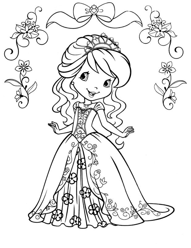 Coloriage de Charlotte aux fraises, dessin Charlotte aux fraises dans une belle robe à colorier