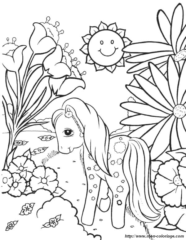 coloriage petit poney fleurs jpg