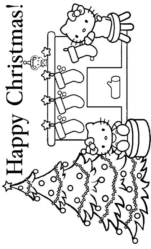 Coloriage de Hello Kitty, dessin Joyeux noel à colorier