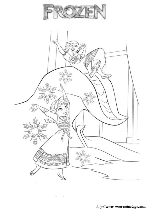 Coloriage - Elsa et Anna comme un enfant