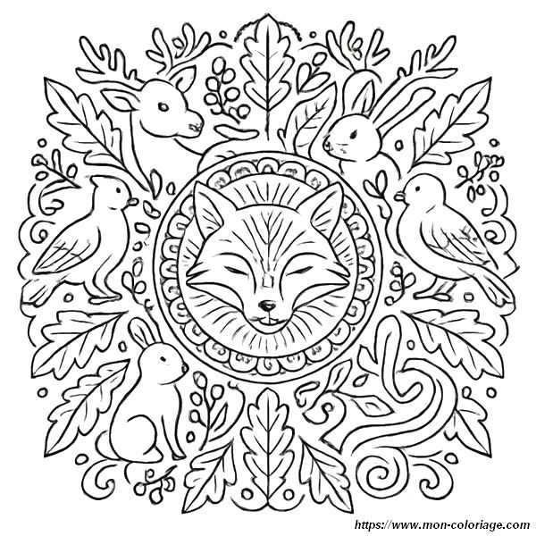 Un coloriage de mandala avec de nombreux animaux