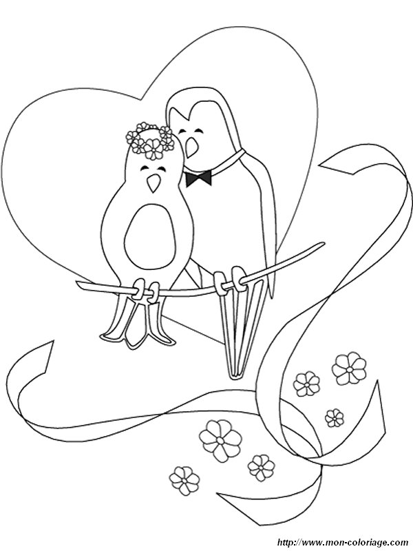 coloriage mariage oiseaux  