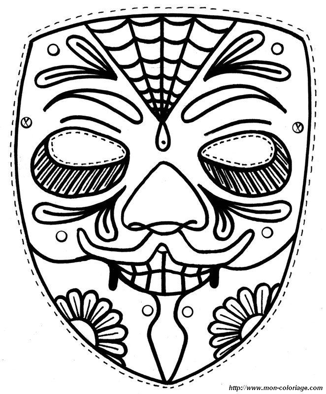 Coloriage de Découpage ou Scrapbooking, dessin masque carnaval chinois