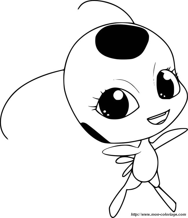 Coloriage de Miraculous Ladybug, dessin Tikki est le Kwami de Marinette