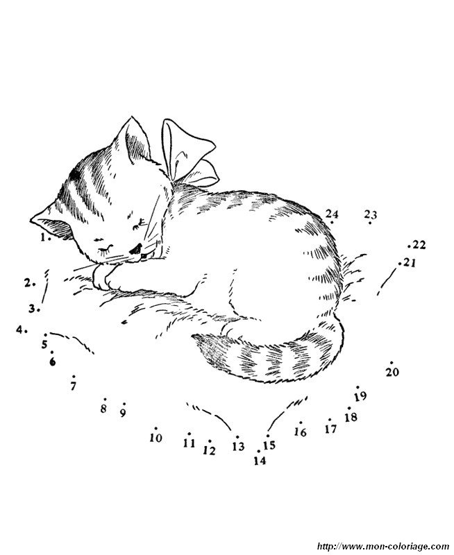 Coloriage De Points A Relier Dessin Sur Quoi Dort Ce Chat A Colorier