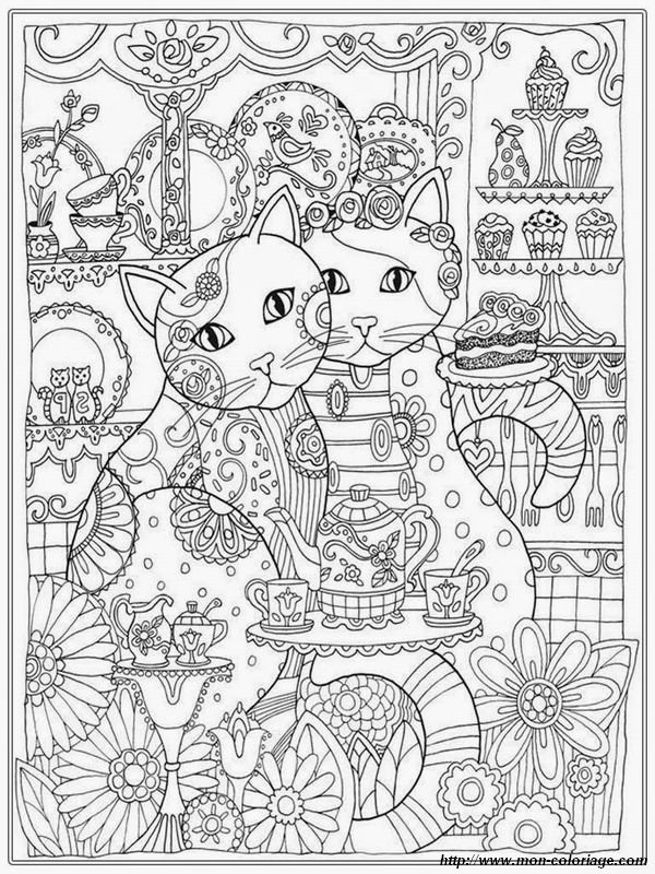 Coloriage de deux chats pour adultes