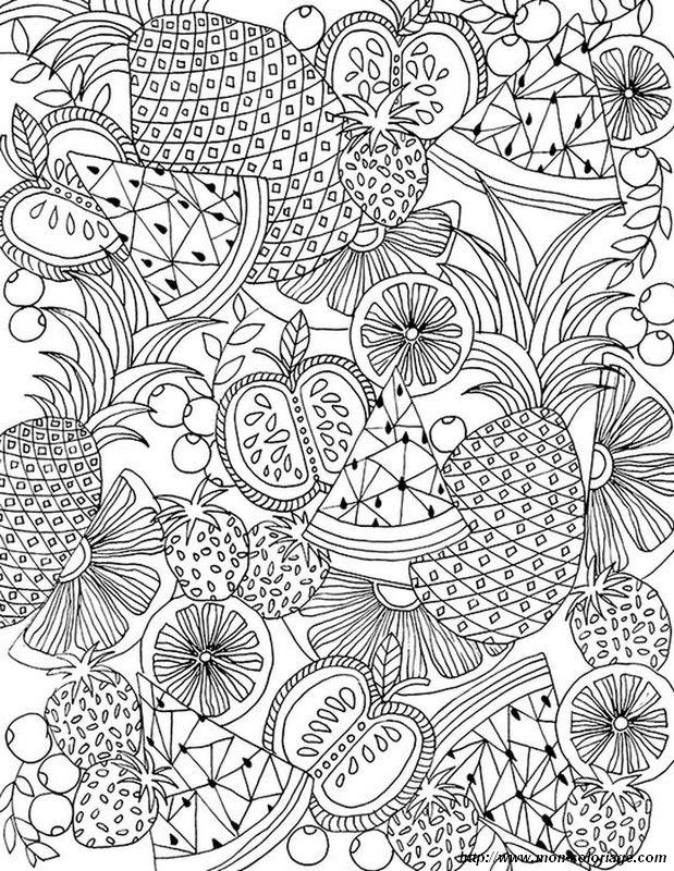 Coloriage de Pour adultes, dessin De nombreux fruits de saison à colorier