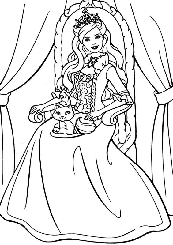 Coloriage de Princesse et prince, dessin Avec son petit chat sur ses genoux à colorier