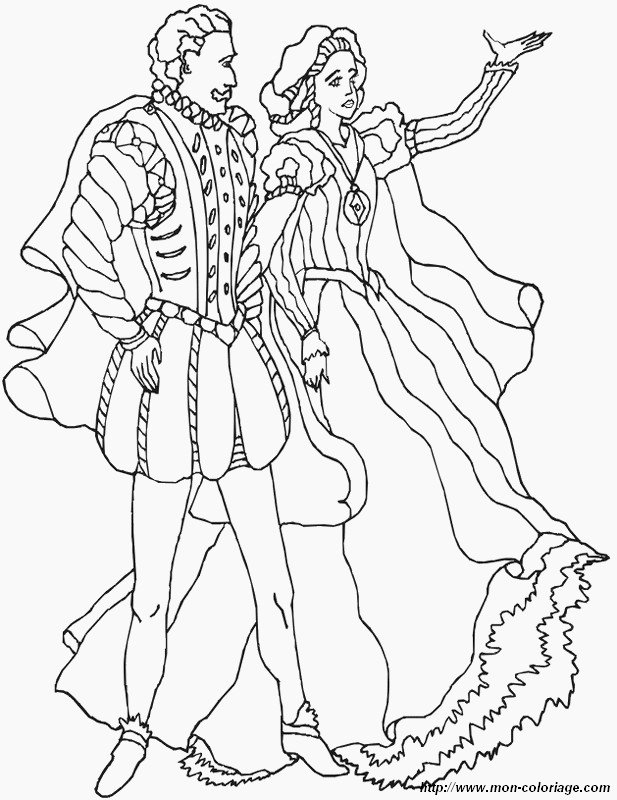 Coloriage de Princesse et prince, dessin le roi et la reine ensemble à