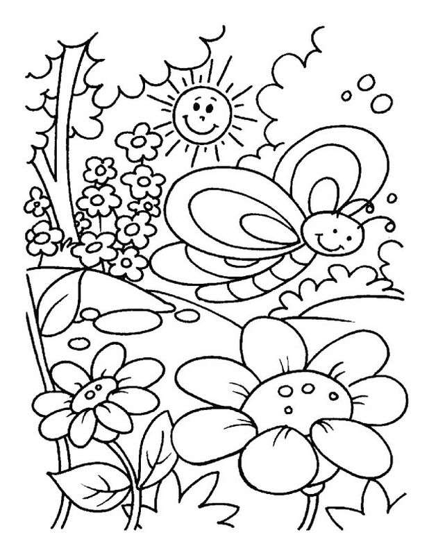 Paysage de printemps pour colorier