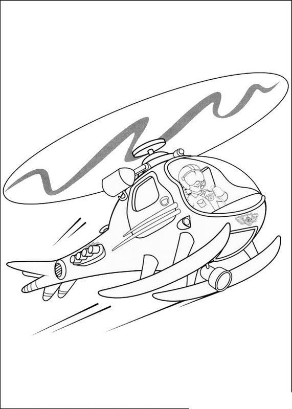 coloriage de sam le pompier dessin helicoptere dans le