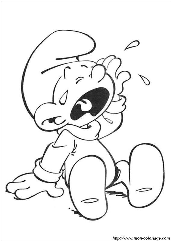 Coloriage de Schtroumpfs, dessin bebe schtroumpf qui pleure à colorier