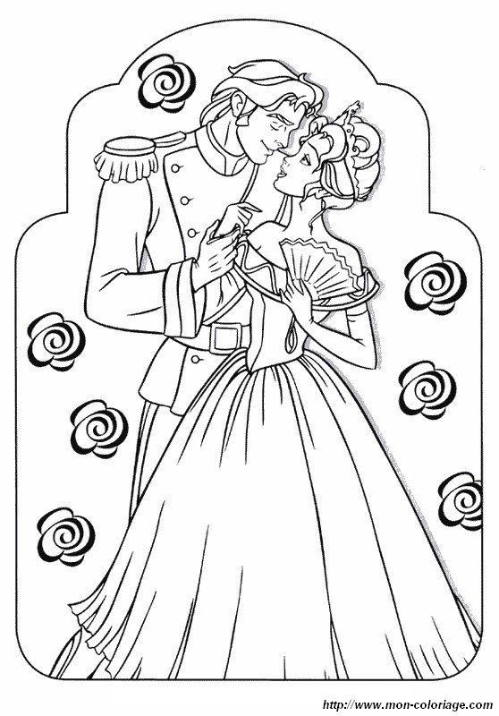 Coloriage de Sissi, dessin la princesse et son prince à colorier